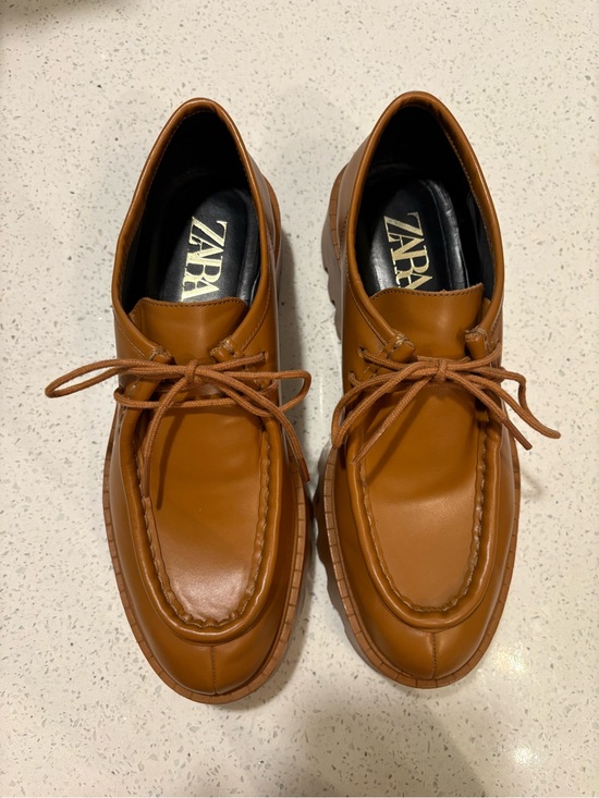 Zara Shoes - Zara Tan Leather Lace-Up Women’s Loafers